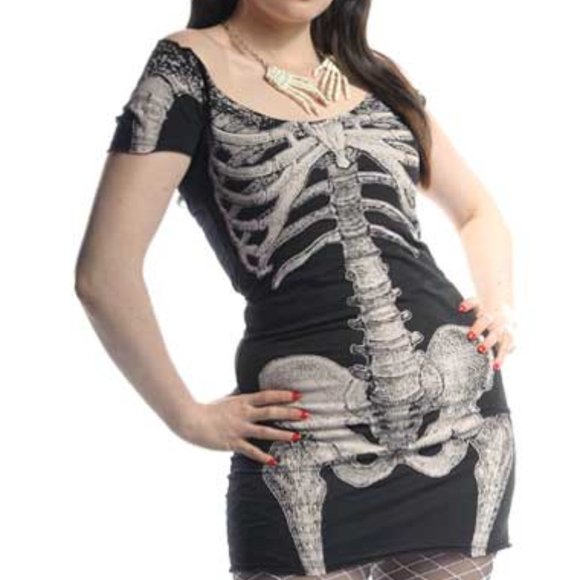 Kreepsville 666 Dresses & Skirts - KREEPSVILLE 666 - WHITE SKELETON TUNIC DRESS